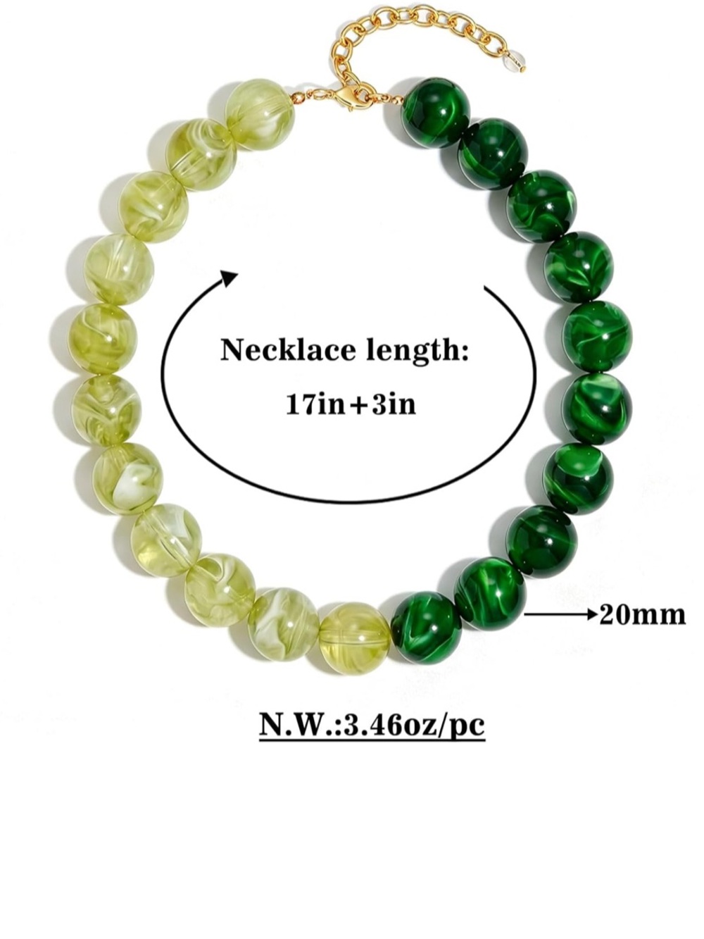 New! Statement Marbled Two-Tone Green Beaded Necklace - Picture 8 of 9